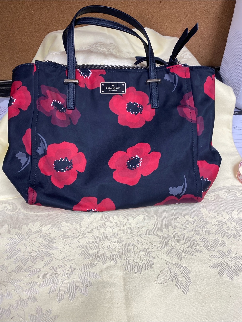kate spade Black Tote with Red Floral Print